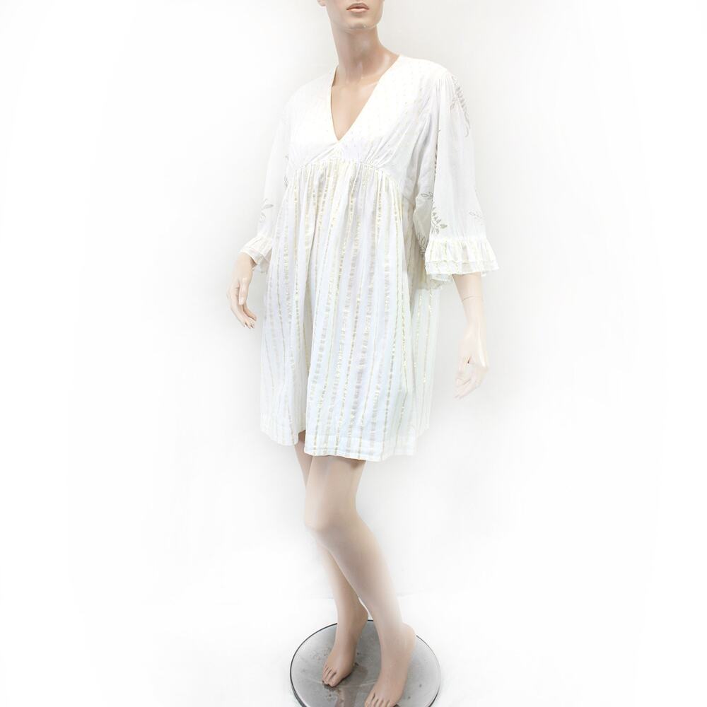 Anouk Grewal white cotton lined empire waist dress boho beach resort Large
